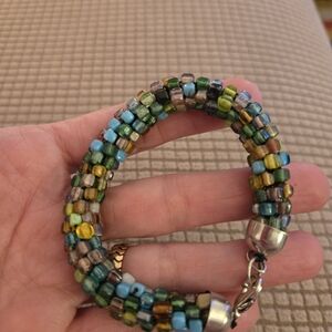 Colorful Beaded Bracelet with Silver Accents